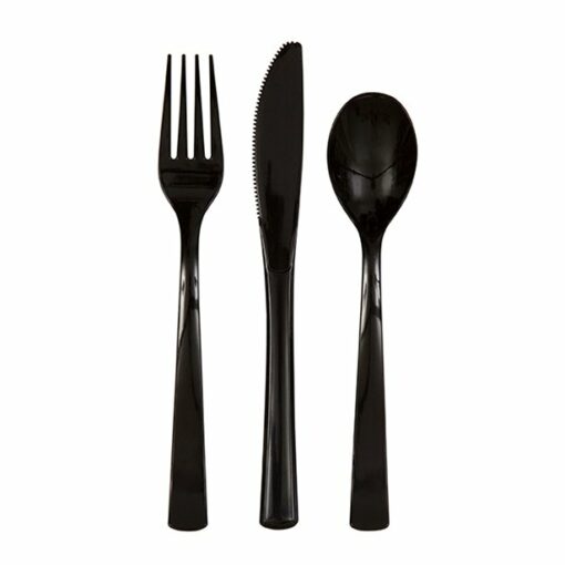 Black Party Reusable Plastic Cutlery Pack