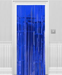 Blue Metallic Fringed Door Curtain