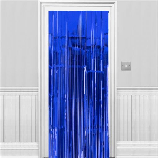 Blue Metallic Fringed Door Curtain