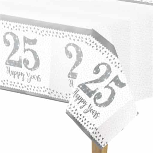 25th Silver Sparkling Wedding Anniversary Plastic Tablecover