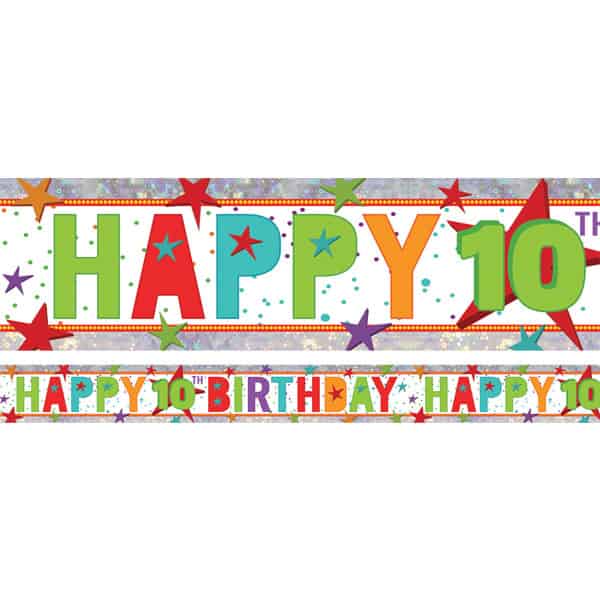 Holographic Happy 10th Birthday Multi Coloured Foil Banner