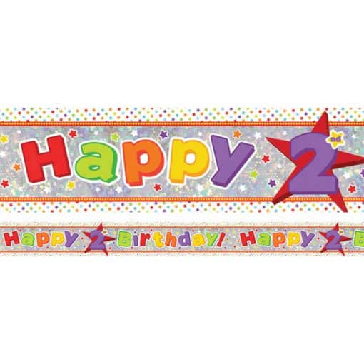 Holographic Happy 2nd Birthday Multi Coloured Banner