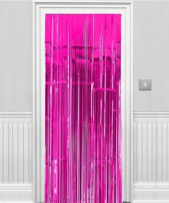 Bright Pink Metallic Fringed Door Curtain