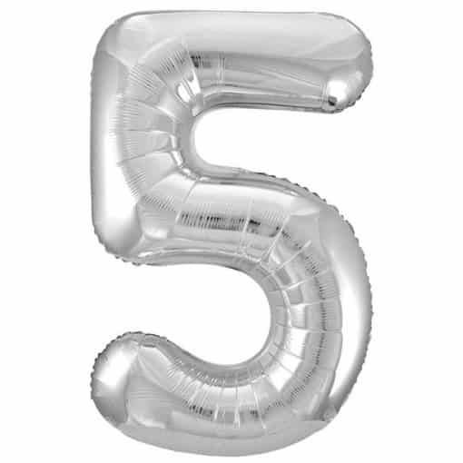 Silver Number 5 Balloon