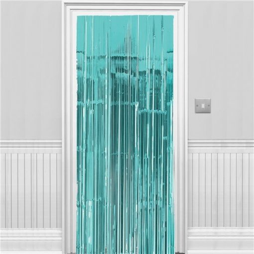 Turquoise Metallic Fringed Door Curtain