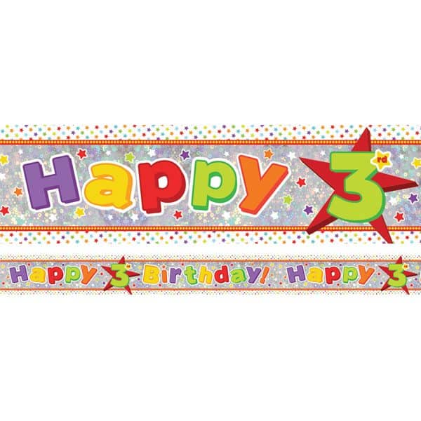 Holographic Happy 3rd Birthday Multi Coloured Foil Banner