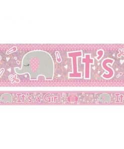 Pink Umbrellaphants Baby Shower 'It's a Girl' Banner