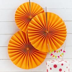Neon Themed Birthday Party Orange Paper Fans - 36cm (Pk 3)