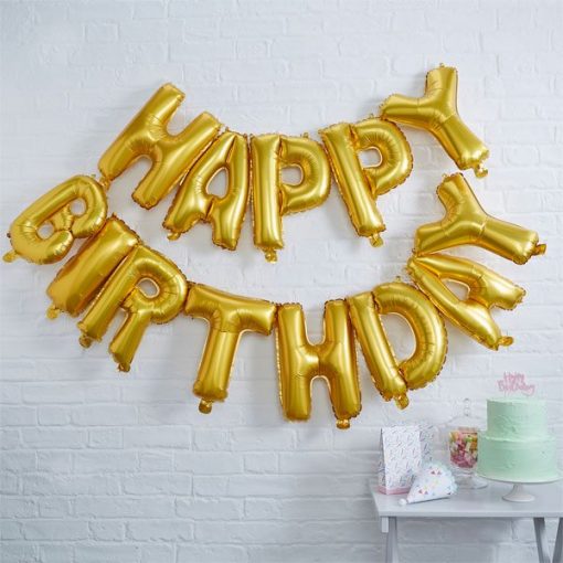 'Happy Birthday' Gold Balloon Bunting