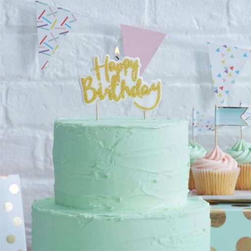 Pick & Mix Party Gold Glitter Happy Birthday Candle