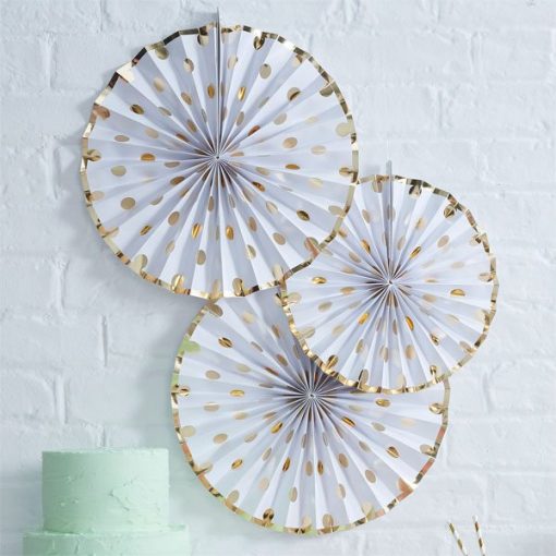 Pick & Mix Party White Metallic Polka Dot Paper Fan Decorations