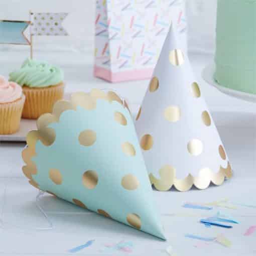 Pick & Mix Party Metallic Gold Polka Dot Party Cone Hats