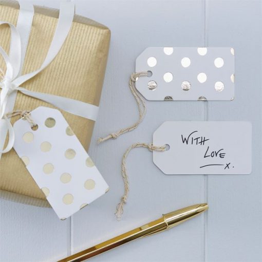 Pick & Mix Party White Metallic Polka Dot Luggage Tags