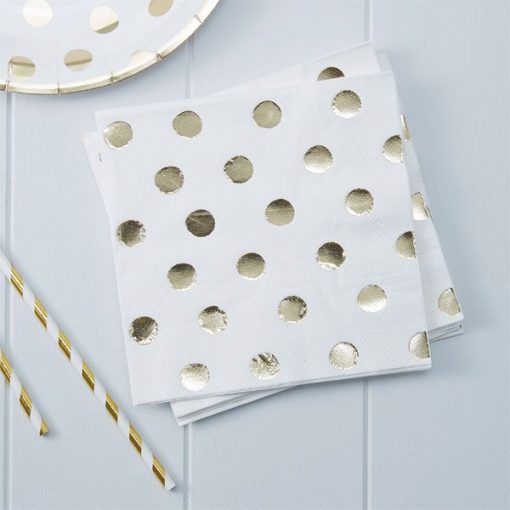 Pick & Mix Party White Metallic Polka Dot Paper Napkins