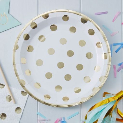 Pick & Mix Party White Metallic Polka Dot Paper Plates