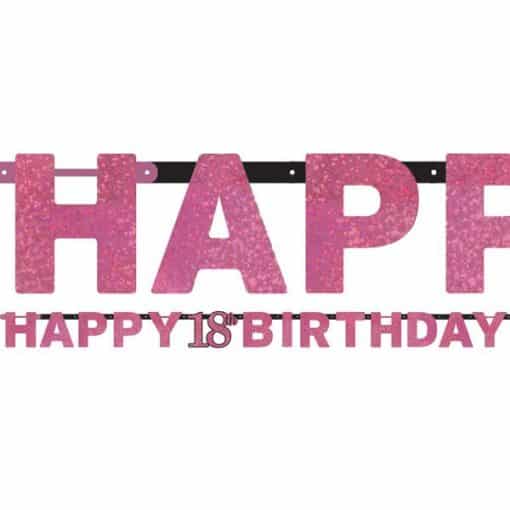 Pink Celebration Party Age 18 Prismatic Happy Birthday Banner