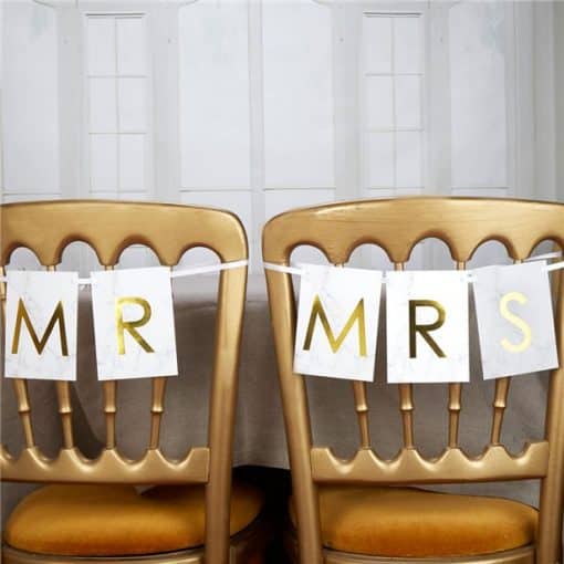 Scripted Marble 'Mr & Mrs' Wedding Chair Bunting