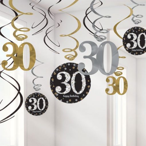 Sparkling Celebration Party Age 30 Hanging Swirls Decorations