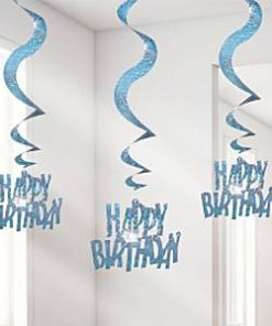 Happy Birthday Blue Hanging Swirls Decoration