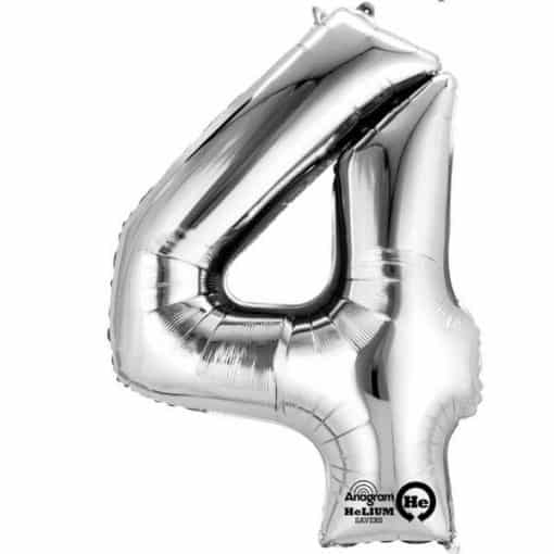 Silver Number 4 - 16" Foil Balloon