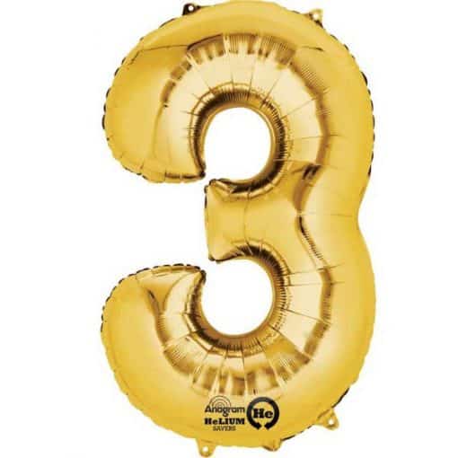 Gold Number 3 - 16" Foil Balloon