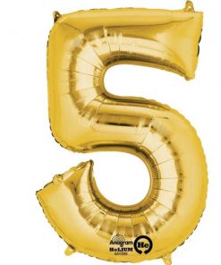 Gold Number 5 - 16" Foil Balloon