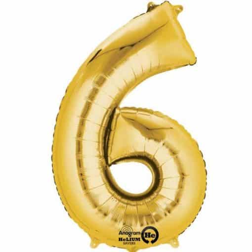 Gold Number 6 - 16" Foil Balloon