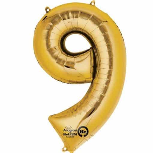 Gold Number 9 - 16" Foil Balloon