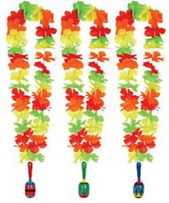 Mexican Fiesta Party Flower Hawaiian Lei with Wooden Maraca