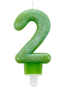 Number 2 Green Glitter Candle