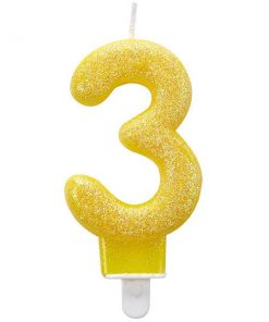 Number 3 Yellow Glitter Candle