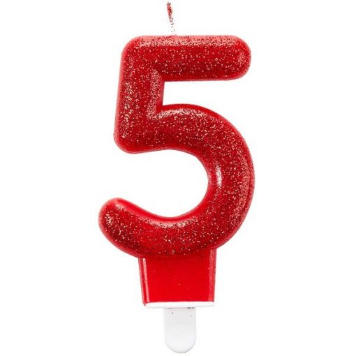 Number 5 Red Glitter Candle