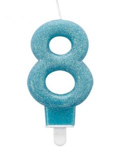 Number 8 Blue Glitter Candle