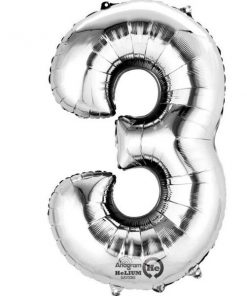 Silver Number 3 - 16" Foil Balloon