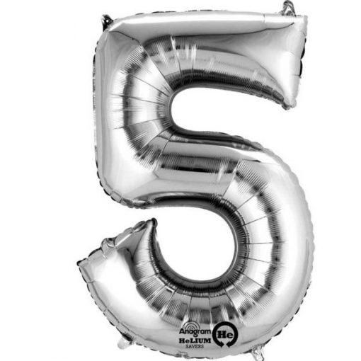 Silver Number 5 - 16" Foil Balloon