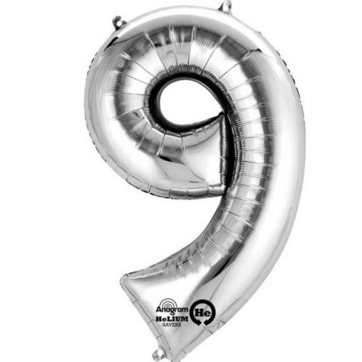 Silver Number 9 - 16" Foil Balloon