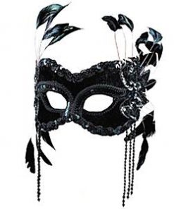 Black Velvet Masquerade Mask with Feathers (half face)