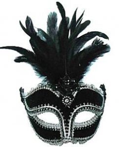 Black Velvet Masquerade Mask with Tall Feathers