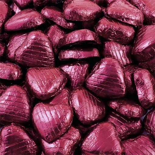 Burgundy Foil Chocolate Hearts - Bulk Pack