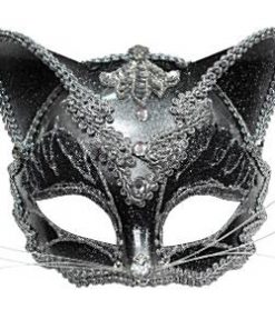 Cat Jewelled Masquerade Black & Silver Mask