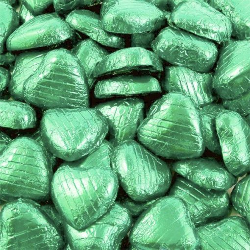 Pale Green Foil Chocolate Hearts - Bulk Pack