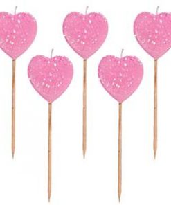 Pink Glitter Heart Pick Candles