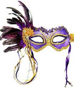 Purple Masquerade Mask with Side Feathers