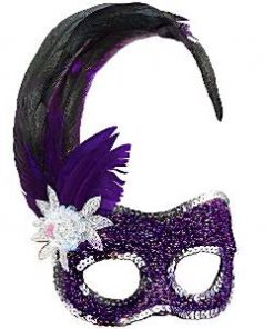 Purple Masquerade Mask with Side Feathers