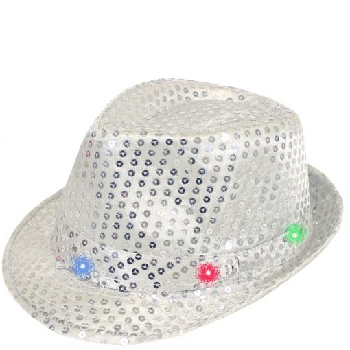 Silver Sequin LED Light Up Trilby Hat