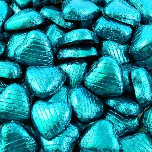 Turquoise Foil Chocolate Hearts - Bulk Pack