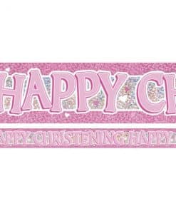 Pink Holographic Christening Foil Banner
