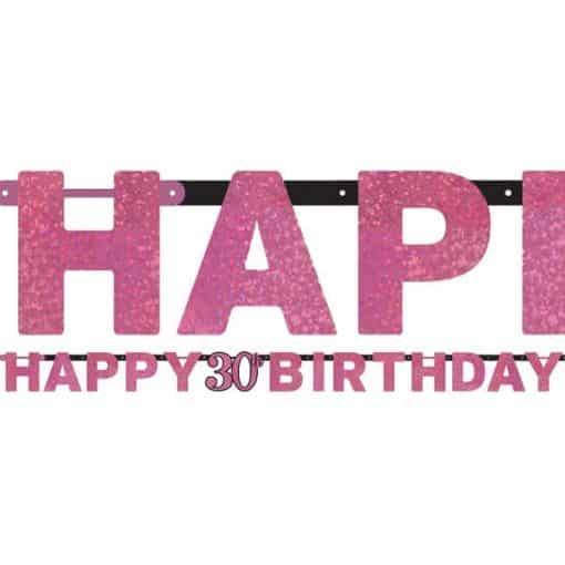 Pink Celebration Party Age 30 Prismatic Letter Banner