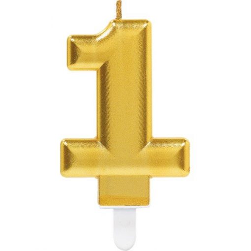 Number 1 Gold Metallic Candle