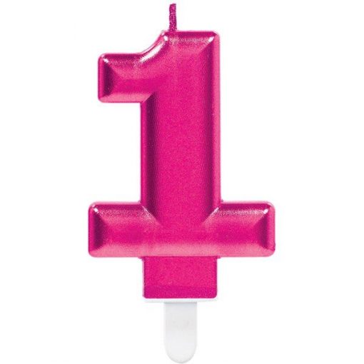 Number 1 Pink Metallic Candle